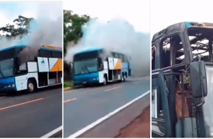 Ônibus pega fogo enquanto trafegada na cidade de Sigefredo Pacheco (Foto: Reprodução)