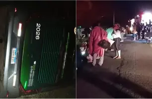 Ônibus tombou na Bahia e deixou 29 feridos (Foto: Reprodução)