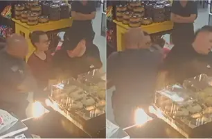 PM agrediu o homem no rosto com uma cotovelada (Foto: Reprodução)