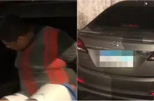 Suspeito e carro que estava em sua posse no momento da prisão (Foto: Reprodução)