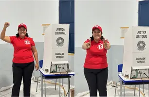 'Dias melhores virão!', diz Camila Barbosa após votar em Lagoa do Piauí (Foto: Reprodução)