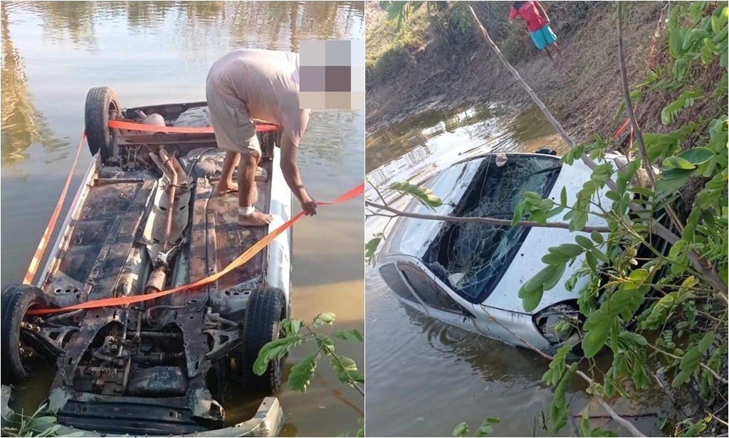 Esperantina - PIMotorista perde controle de veículo e carro cai em açude na BR-222 em Esperantina