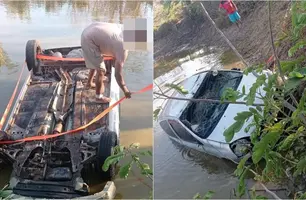 Esperantina - PIMotorista perde controle de veículo e carro cai em açude na BR-222 em Esperantina (Foto: Reprodução/Revista AZ)