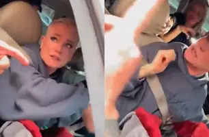 Fã cospe em Xuxa após show beneficente em São Paulo (Foto: Reprodução)