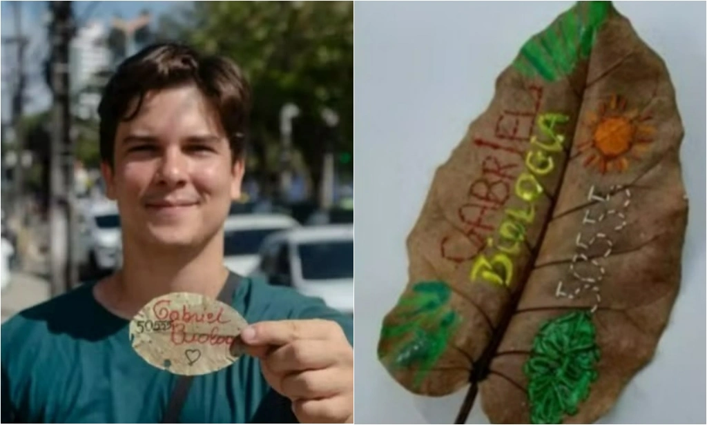 Gabriel Biologia se elegeu substituindo o uso de santinhos de papel pelos de folha seca, produzidos artesanalmente