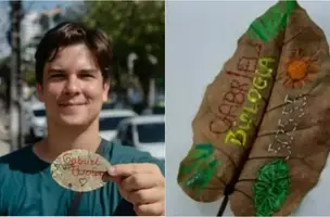 Gabriel Biologia se elegeu substituindo o uso de santinhos de papel pelos de folha seca, produzidos artesanalmente (Foto: Reprodução)