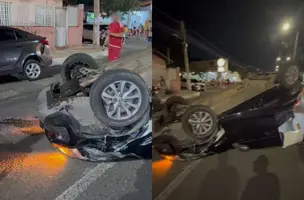 Homem embriagado capota carro após colidir com veículo parado em Teresina (Foto: Reprodução)