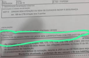 Motorista é multado por 'olhar para os lados' em cidade de Santa Catarina (Foto: Reprodução)