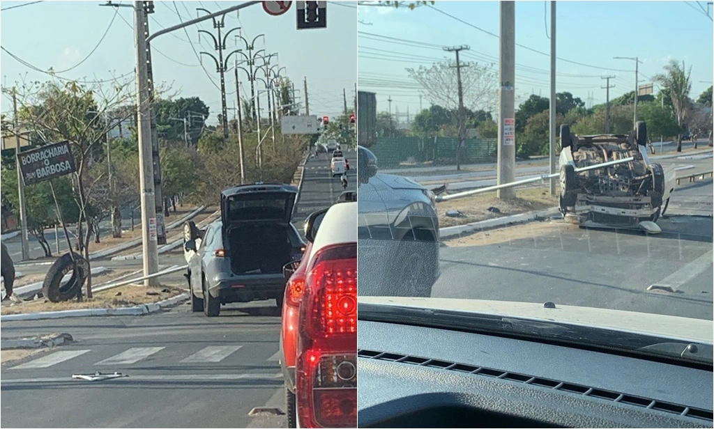 Pai e filha ficam feridos após carro capotar na zona Sul de Teresina