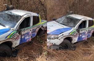 Policial é arremessado de viatura que capotou várias vezes em acidente no Piauí (Foto: Reprodução)