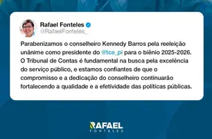 Rafael Fonteles parabeniza Kennedy Barros; presidente reeleito do TCE-PI (Foto: Divulgação)