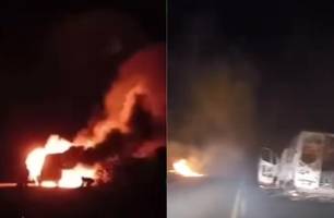 Van pega fogo em trecho da PI-115 entre Assunção do Piauí e São Miguel do Tapuio (Foto: Reprodução)