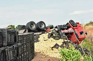 Caminhão carregado de goiabas tomba em BR no Piauí (Foto: Reprodução / Cidades na Net)
