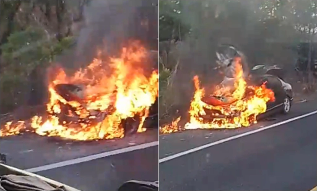 Carro pega fogo na entrada de Demerval Lobão, às margens da BR-316