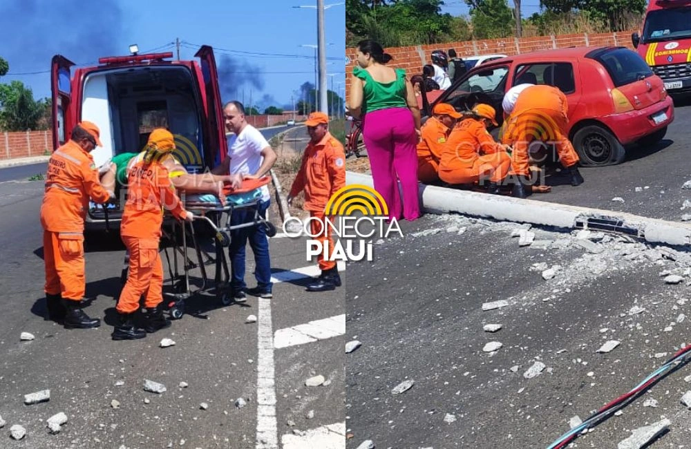 Mulher perde controle de carro e bate em poste na BR-316 em Teresina