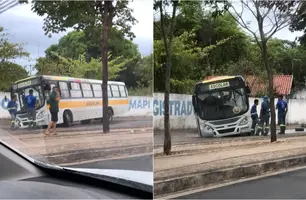 Ônibus escolar tem pneu solto ao cair em cratera na Av. Kennedy em Teresina (Foto: Reprodução)