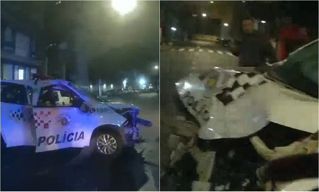 Policial colide viatura após fazer "racha"