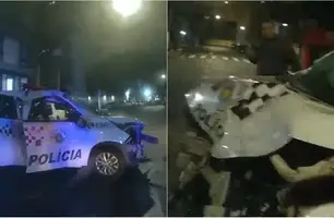 Policial colide viatura após fazer "racha" (Foto: Reprodução)
