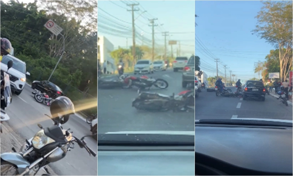 Acidente envolvendo carro e motos deixa mulher abalada na zona Leste de Teresina