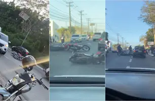Acidente envolvendo carro e motos deixa mulher abalada na zona Leste de Teresina (Foto: Reprodução)