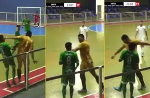 Agressão no Campeonato Piauiense de Futsal (Foto: Reprodução/Tv Cajuína)