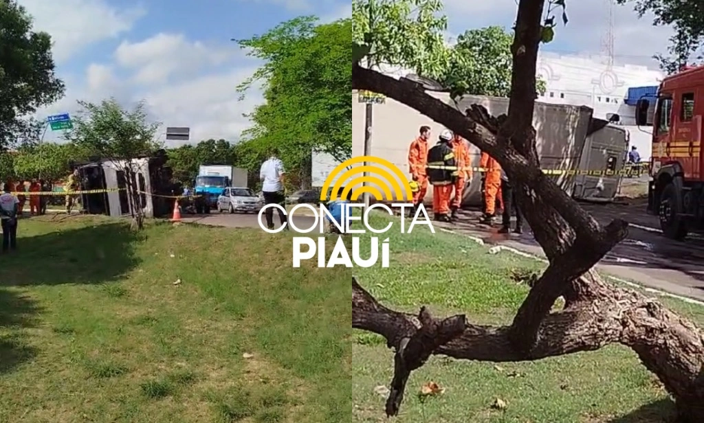 Caminhão carregado de cerveja tomba no Tancredo Neves