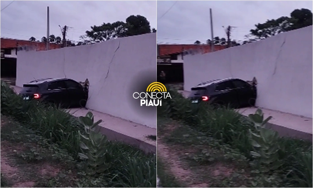 Carro perde controle e colide com muro na Avenida Presidente Kennedy, em Teresina