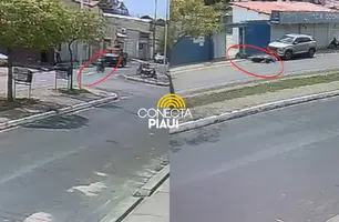Mulher perde controle de moto em quebra-molas e escapa de atingir carro em Altos (Foto: Reprodução)