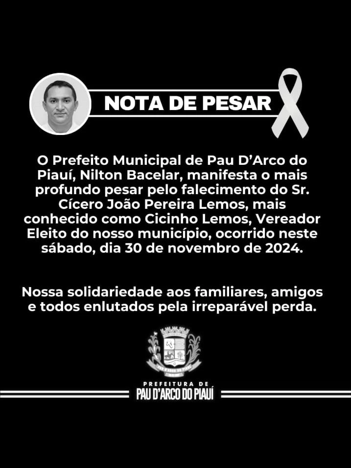 Tragédia em Pau D'Arco do Piauí: Vereador Eleito Morre em Acidente de Carro