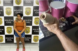Amanda Valeria Rocha Alves e drogas encontradas pela polícia (Foto: Reprodução)