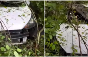 Assista: Carro derrapa na pista e vai parar dentro de matagal em Timon (Foto: Reprodução)