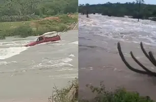 Barragem transborda e correnteza arrasta carro em município do Piauí (Foto: Reprodução)