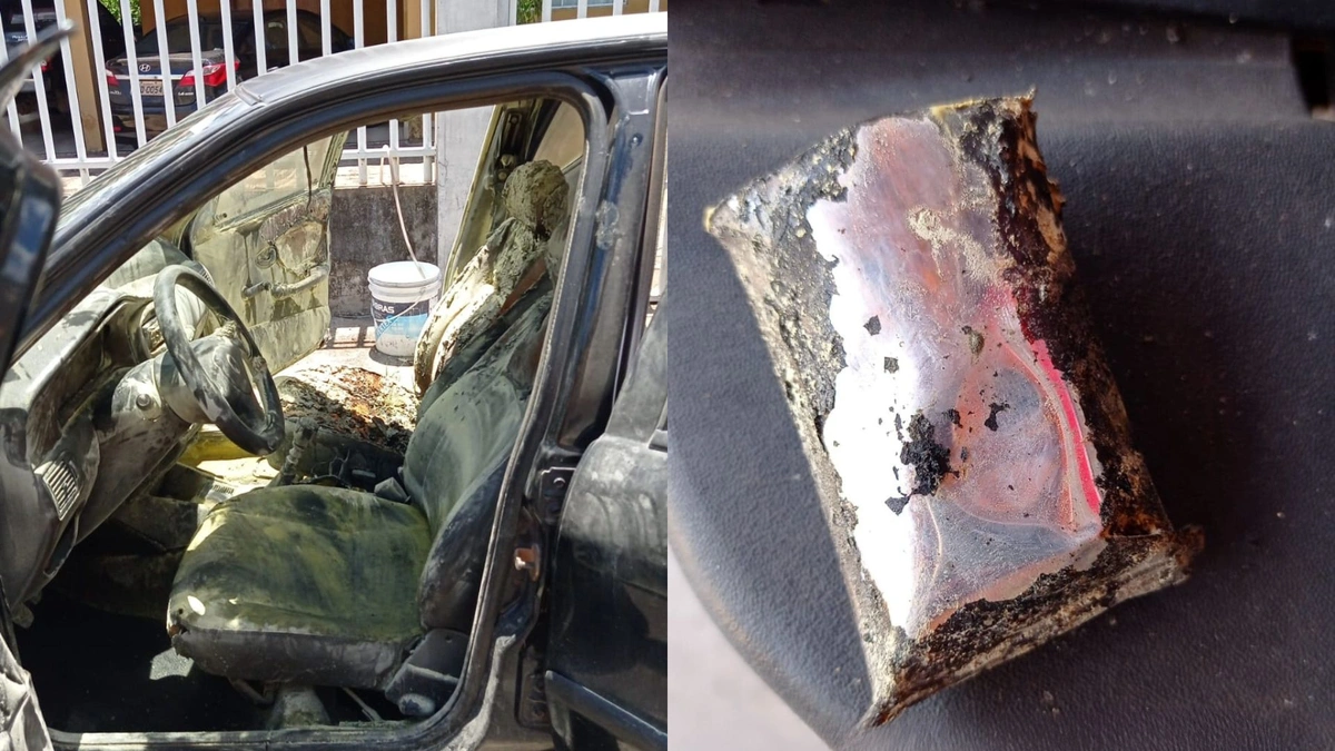 Bateria de celular pega fogo e incendeia carro em Barras