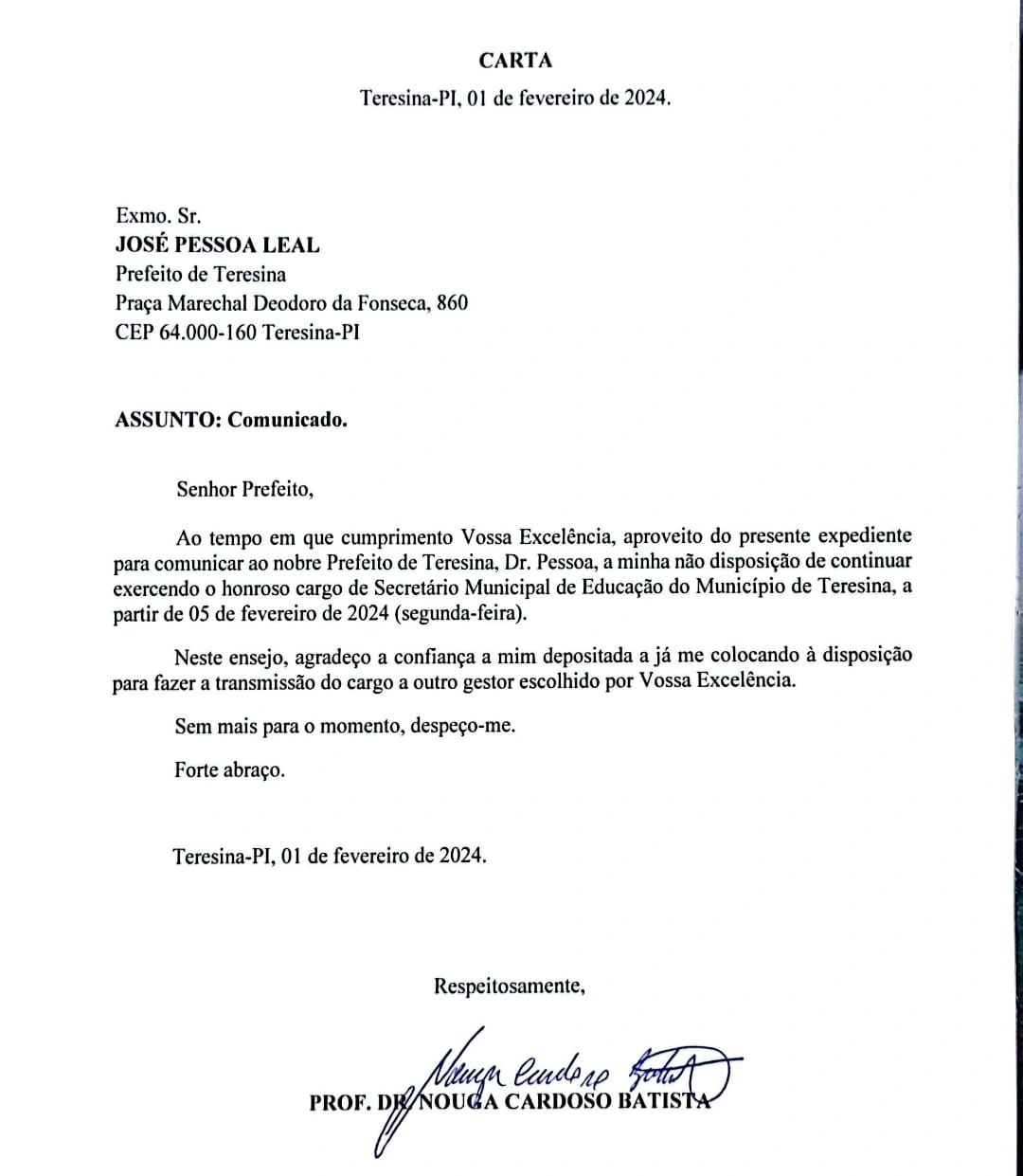 Carta de entrega