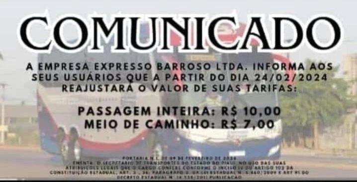 Comunicado sobre aumento na taxa da passagem de ônibus