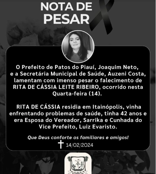 Esposa de vereador de Patos do Piauí morre aos 42 anos e comove população