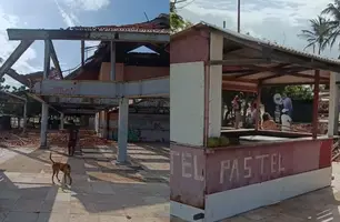 Estrutura no Complexo Lagoa do Portinho, no litoral piauiense, começou a desabar (Foto: Renato Carlos/Conecta Piauí)