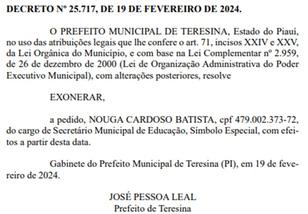 Exoneração de Nouga