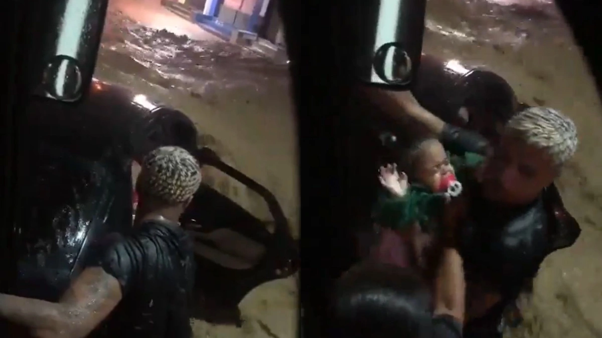 Jovem salva mulher e filhas que ficaram presas dentro de carro durante forte chuva