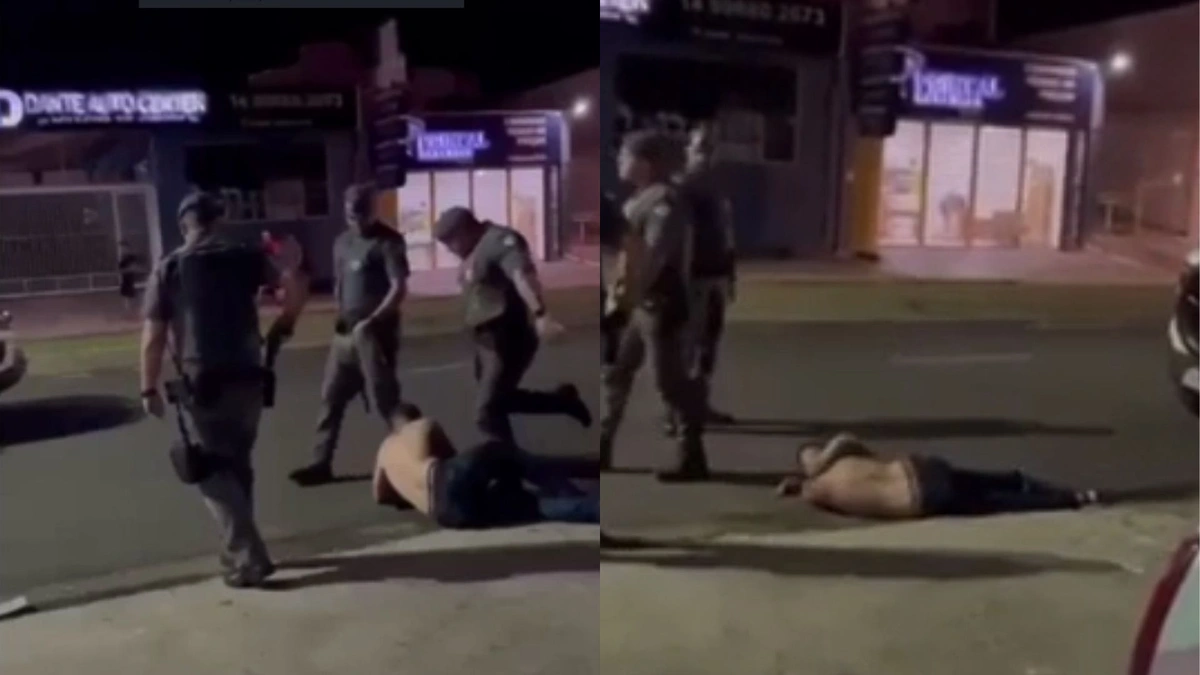 Policiais são flagrados dando chutes em homem no chão durante abordagem