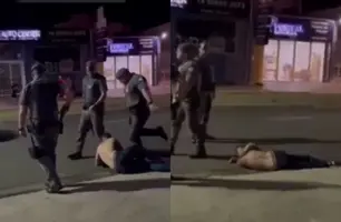 Policiais são flagrados dando chutes em homem no chão durante abordagem (Foto: Reprodução)