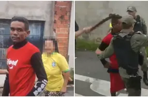 População tenta linchar suspeito de assalto em Teresina; ele foi preso pela PM (Foto: Reprodução)