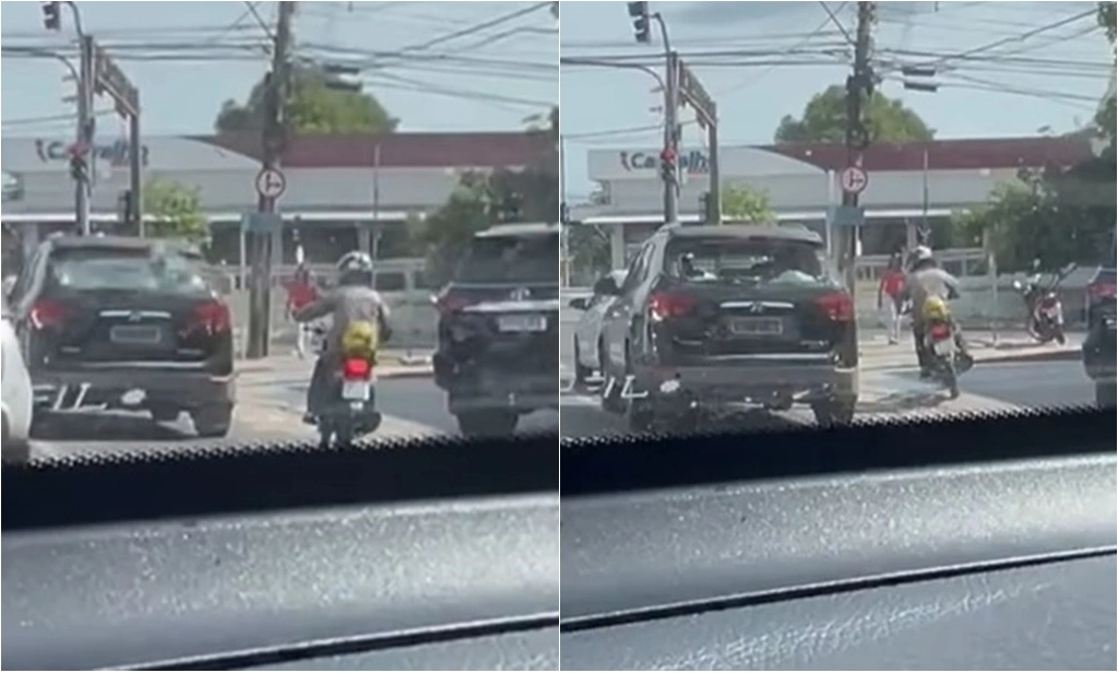 Vídeo flagrou momento em que motoqueiro arremessou projétil