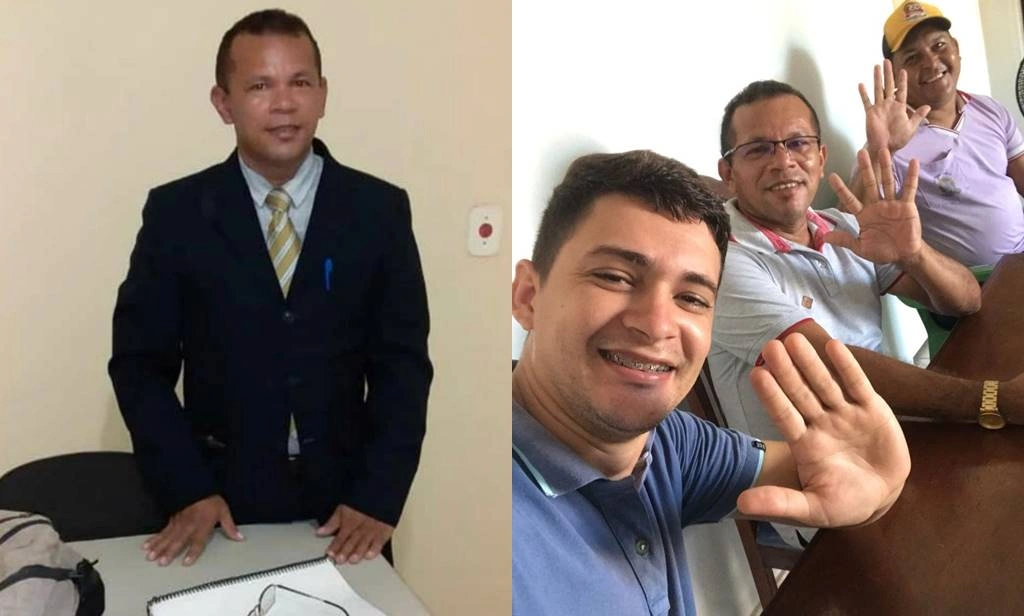 À esquerda o vereador Mutuca. Na foto à direita está o vereador Lucas Cardoso na frente e Mutuca no meio