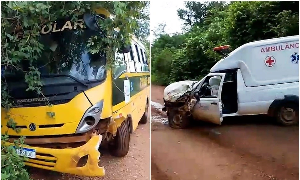 Acidente entre ônibus escolar e ambulância é registrado em estrada vicinal no Piauí
