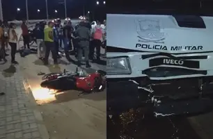 Acidente envolvendo motocicleta e caminhão da PM deixa casal ferido em Teresina (Foto: Reprodução)
