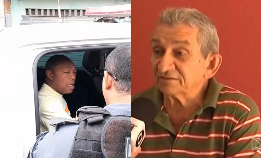 Acima Emílio Matos no momento da detenção após o acidente que matou o ex-vereador Ximenes
