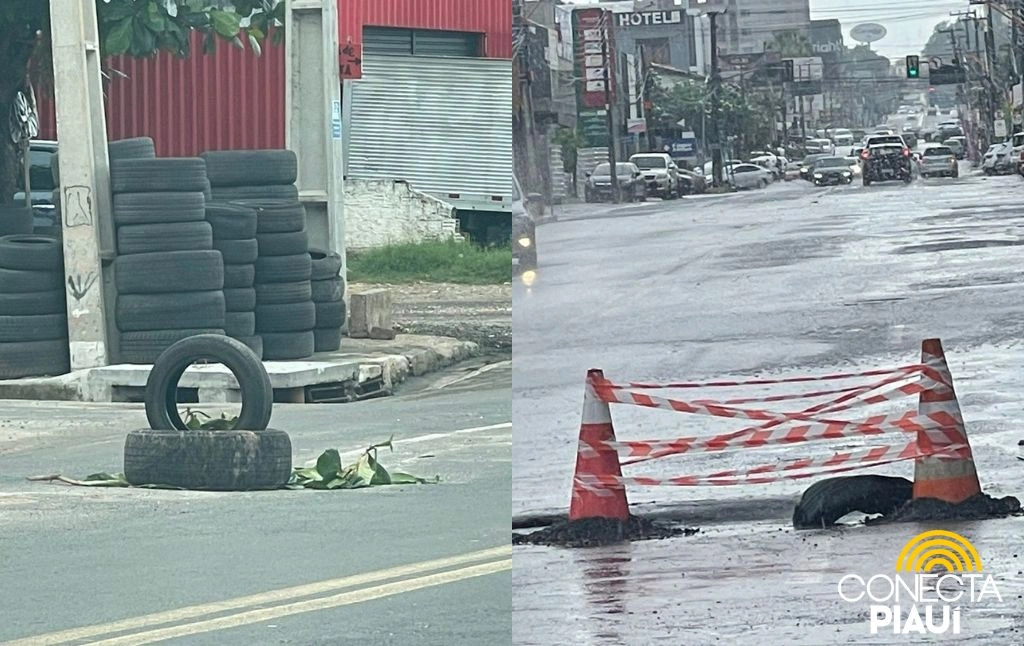 Antes e depois do aumento na cratera que se abriu na avenida Homero