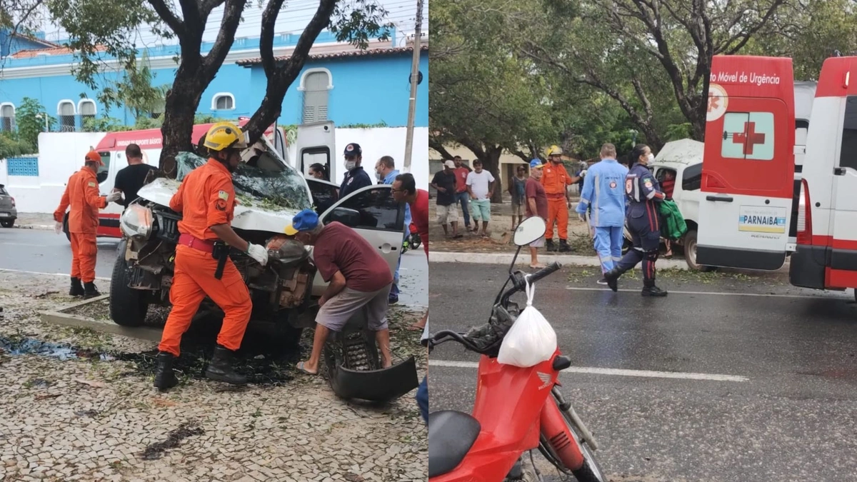 Carro da Secretaria de Saúde de Ilha Grande fica destruído em acidente em Parnaíba