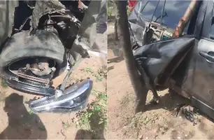 Carro fica destruído após se envolver em acidente em avenida de Teresina (Foto: Reprodução)